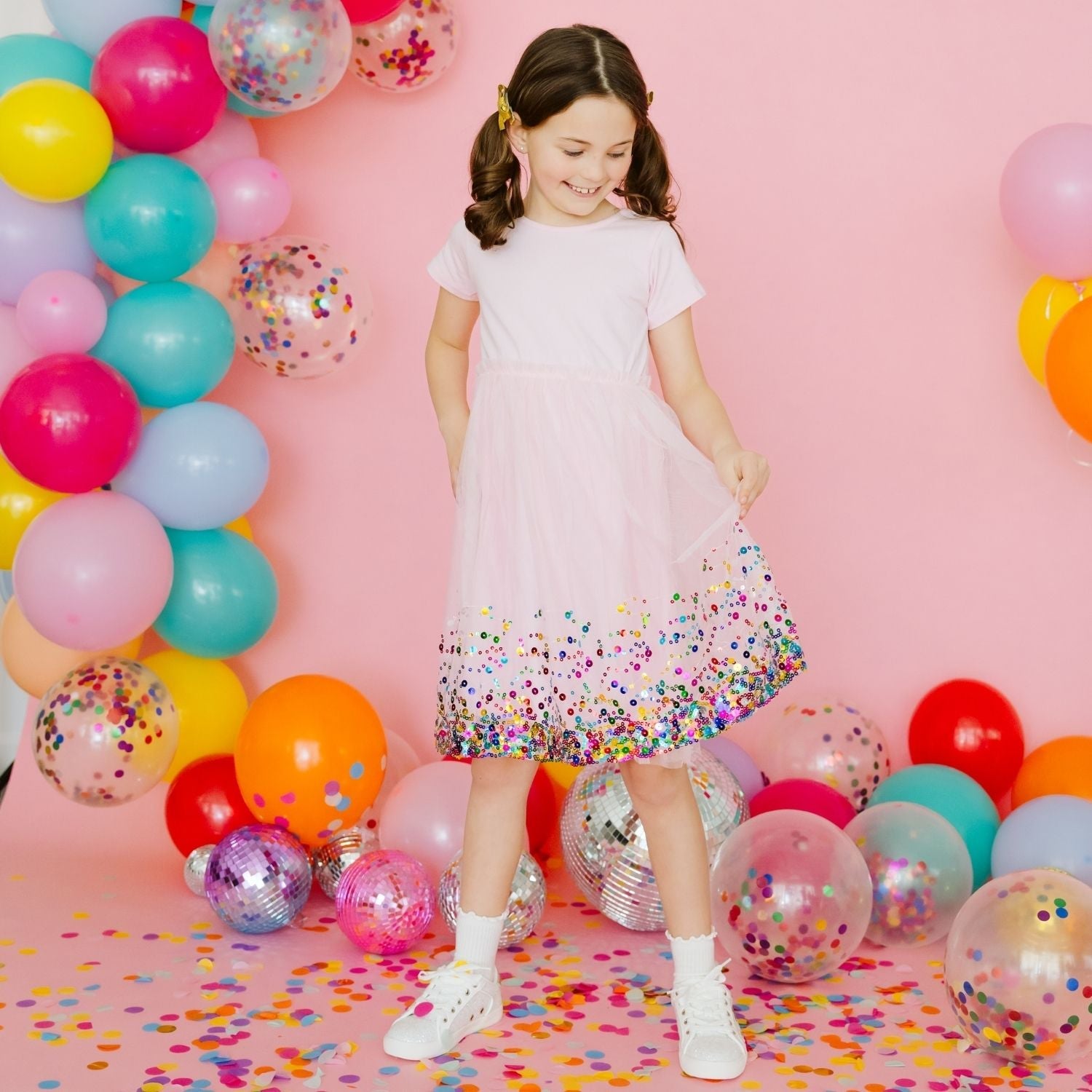 Pink Confetti Short Sleeve Tutu Dress