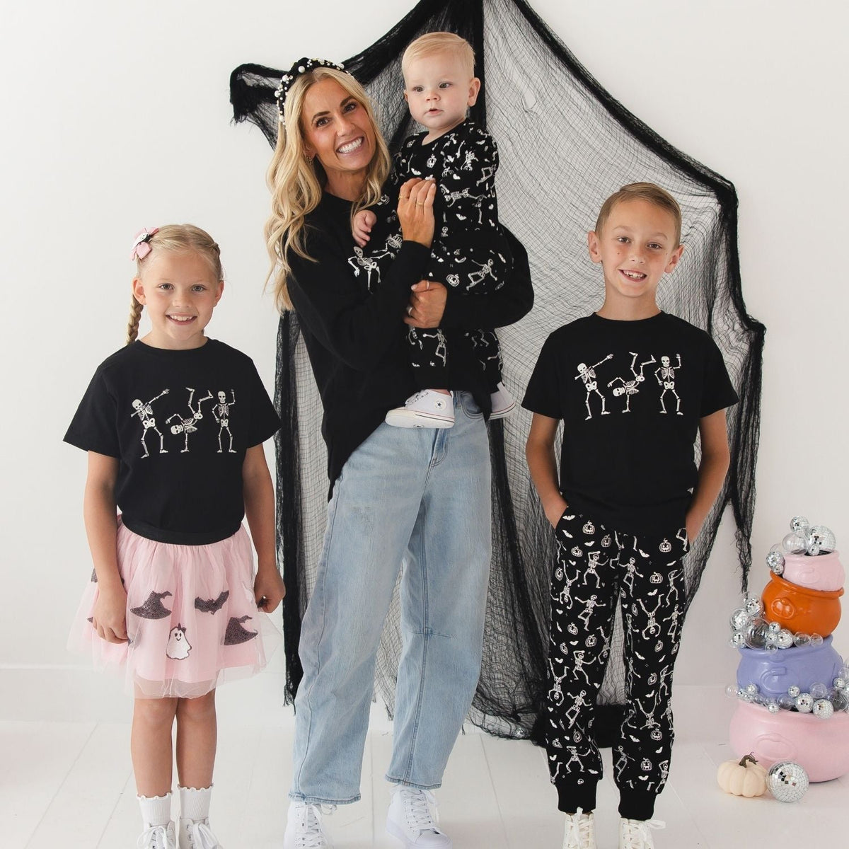 Glow In The Dark Silly Skelly Halloween Long Sleeve Romper