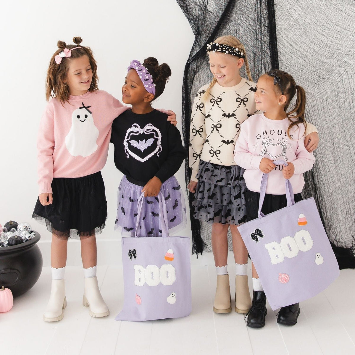 Rhinestone Bat Patch Halloween Sweatshirt