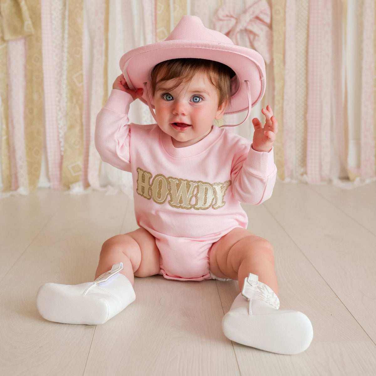Howdy Patch Western Long Sleeve Romper