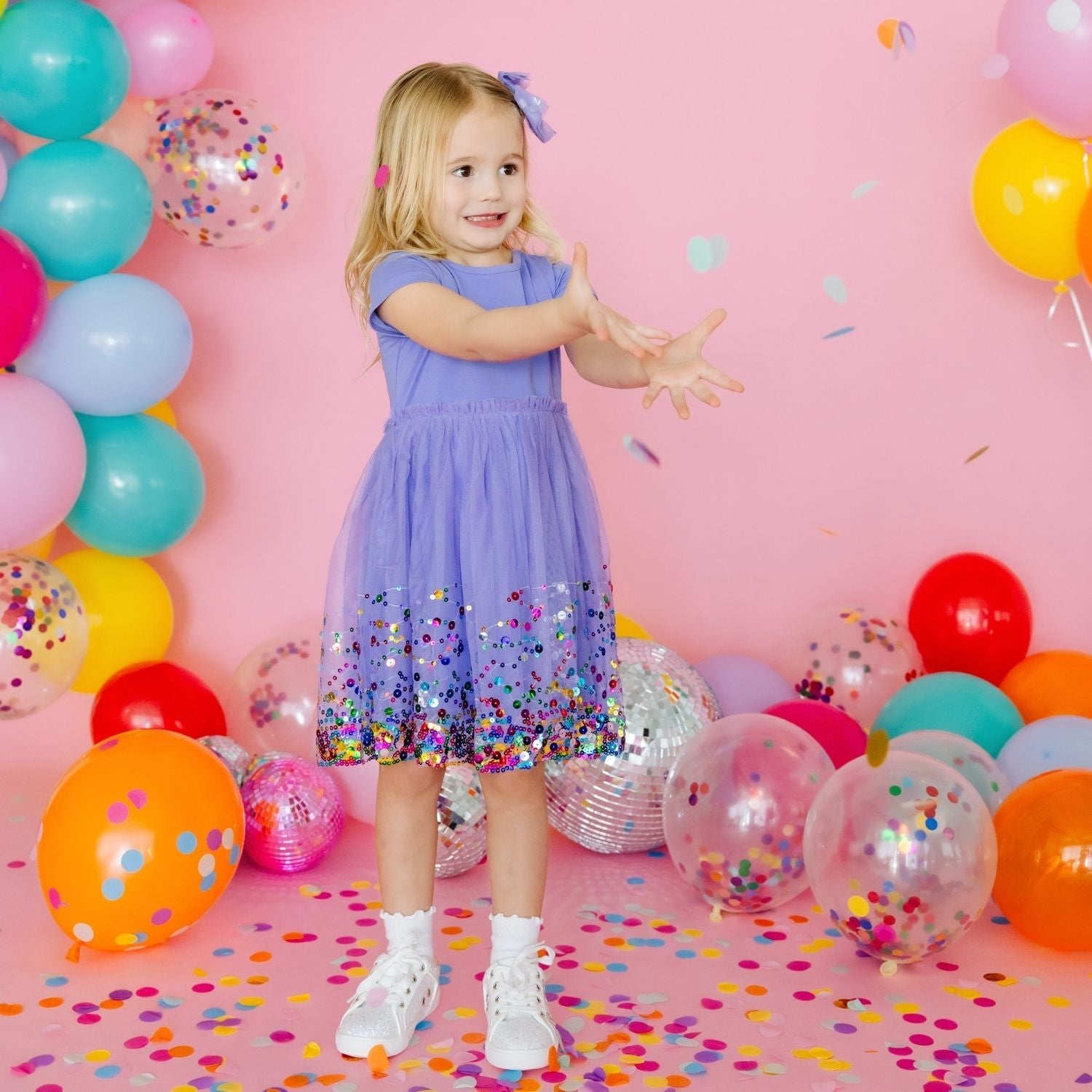 Lavender Confetti Short Sleeve Tutu Dress