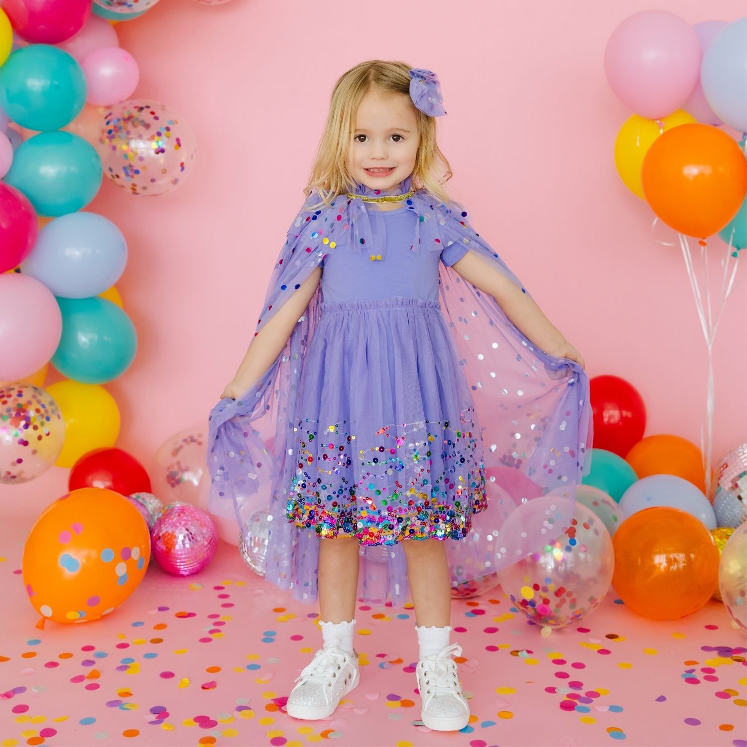 Lavender Confetti Short Sleeve Tutu Dress