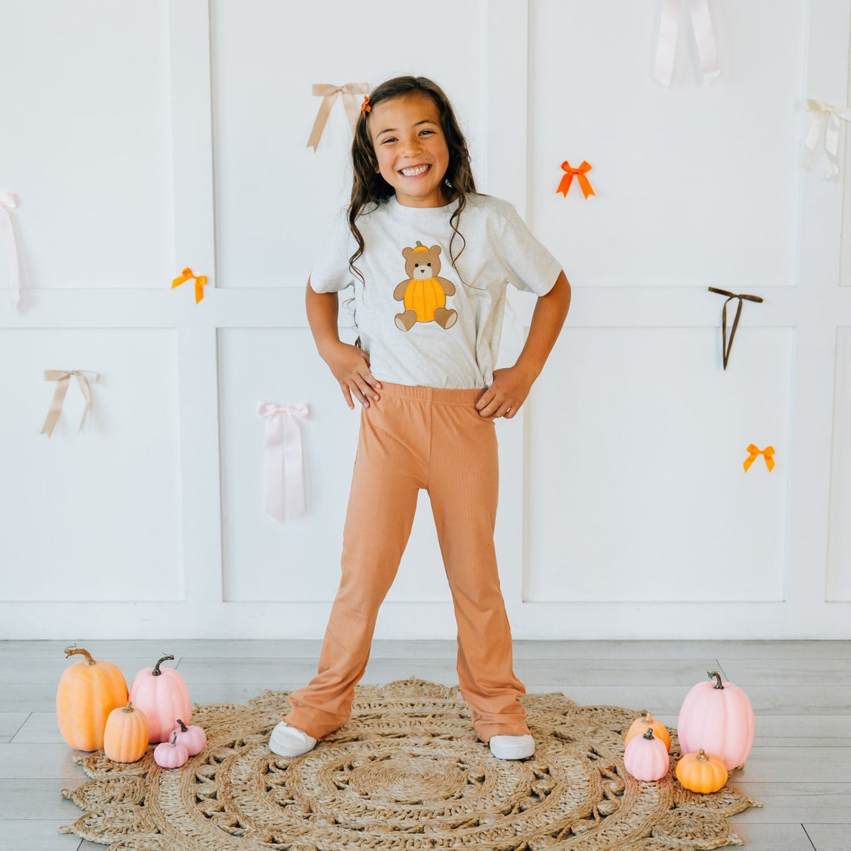 Pumpkin Teddy Bear Patch Short Sleeve T-shirt