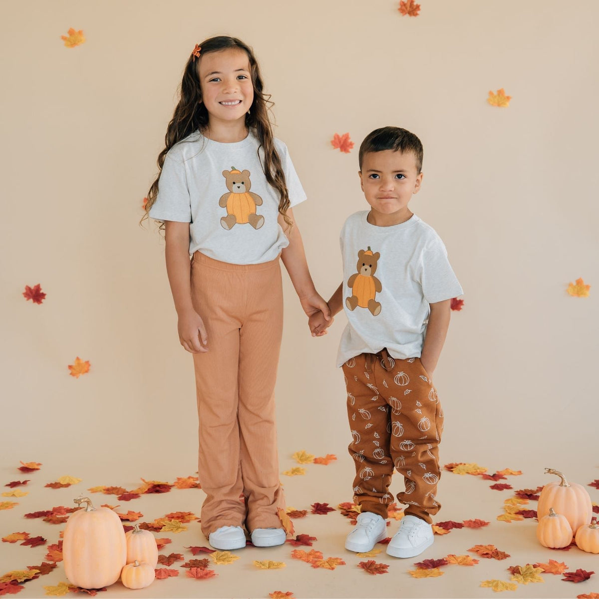 Pumpkin Teddy Bear Patch Short Sleeve T-shirt