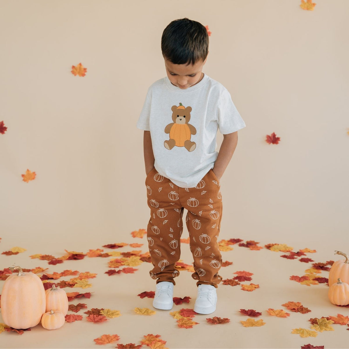 Pumpkin Teddy Bear Patch Short Sleeve T-shirt