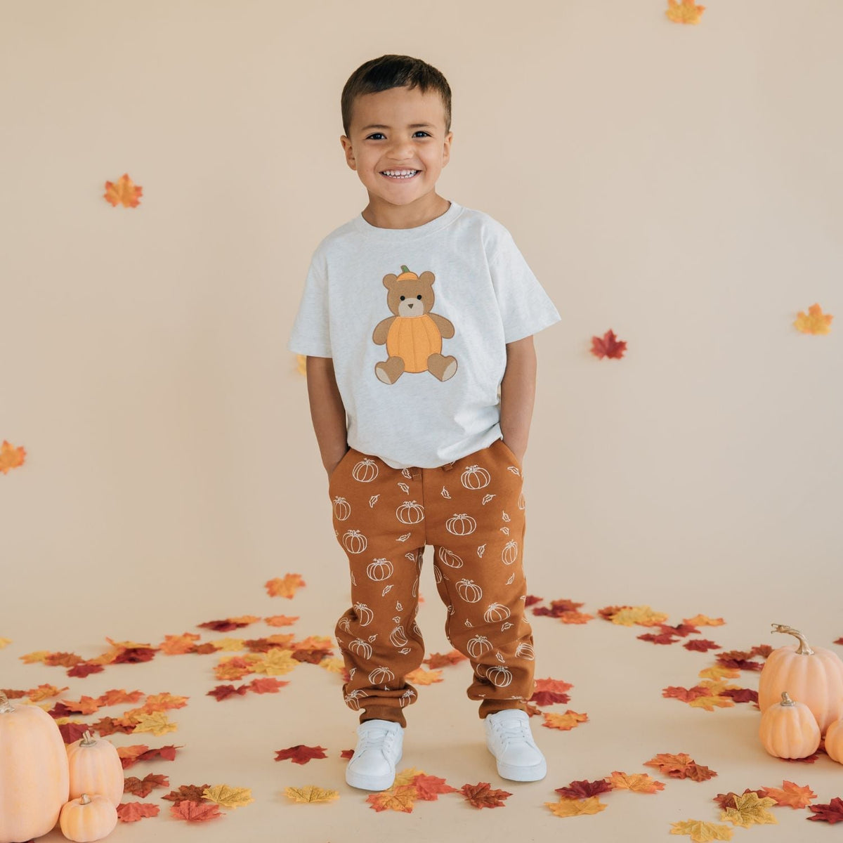 Pumpkin Teddy Bear Patch Short Sleeve T-shirt