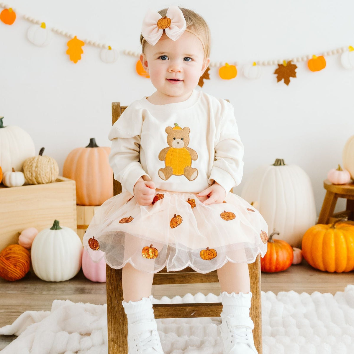 Pumpkin Teddy Bear Patch Long Sleeve Romper