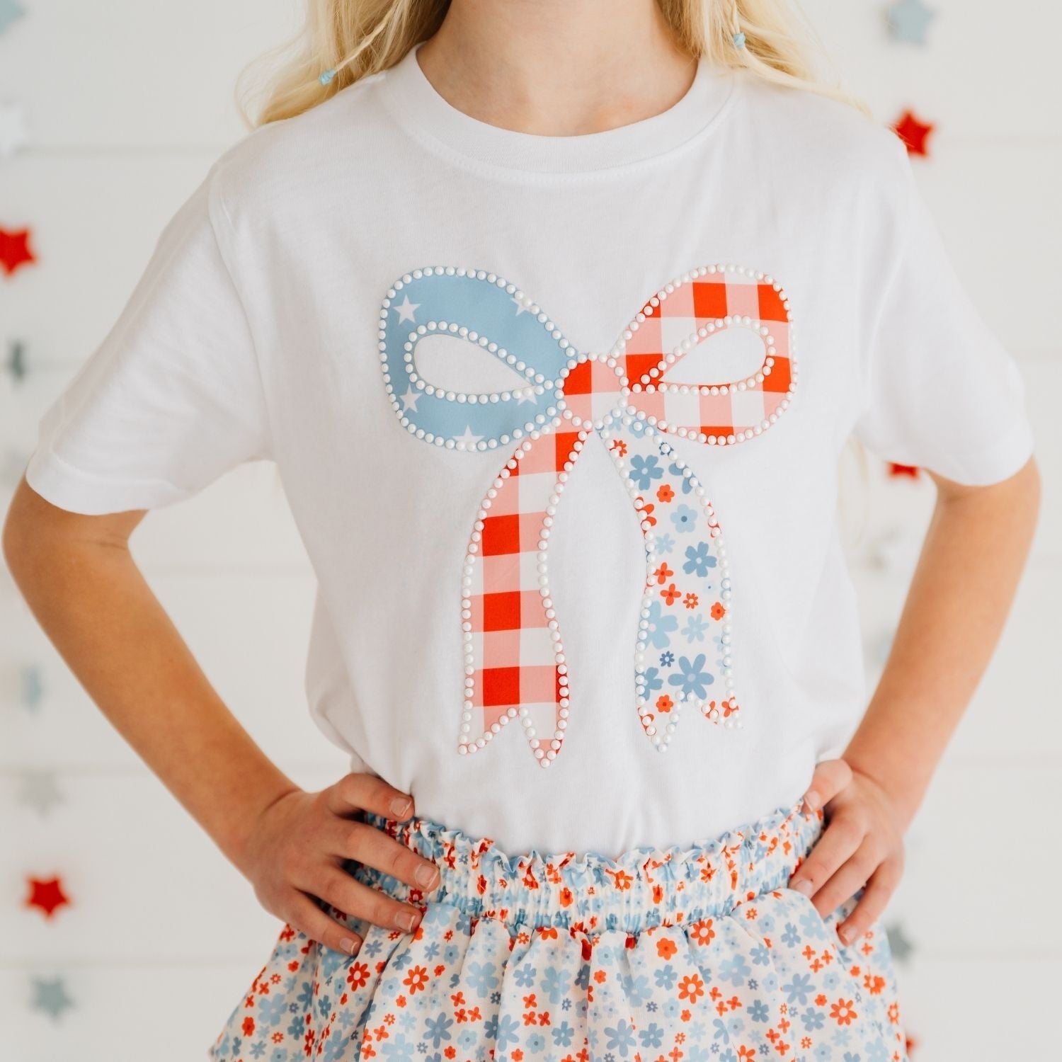 Patchwork Bow Patch Short Sleeve T-shirt