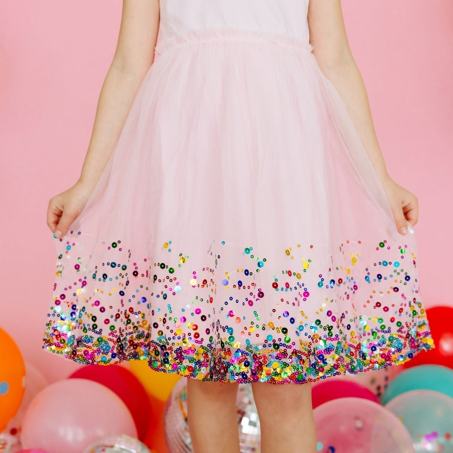 Pink Confetti Short Sleeve Tutu Dress