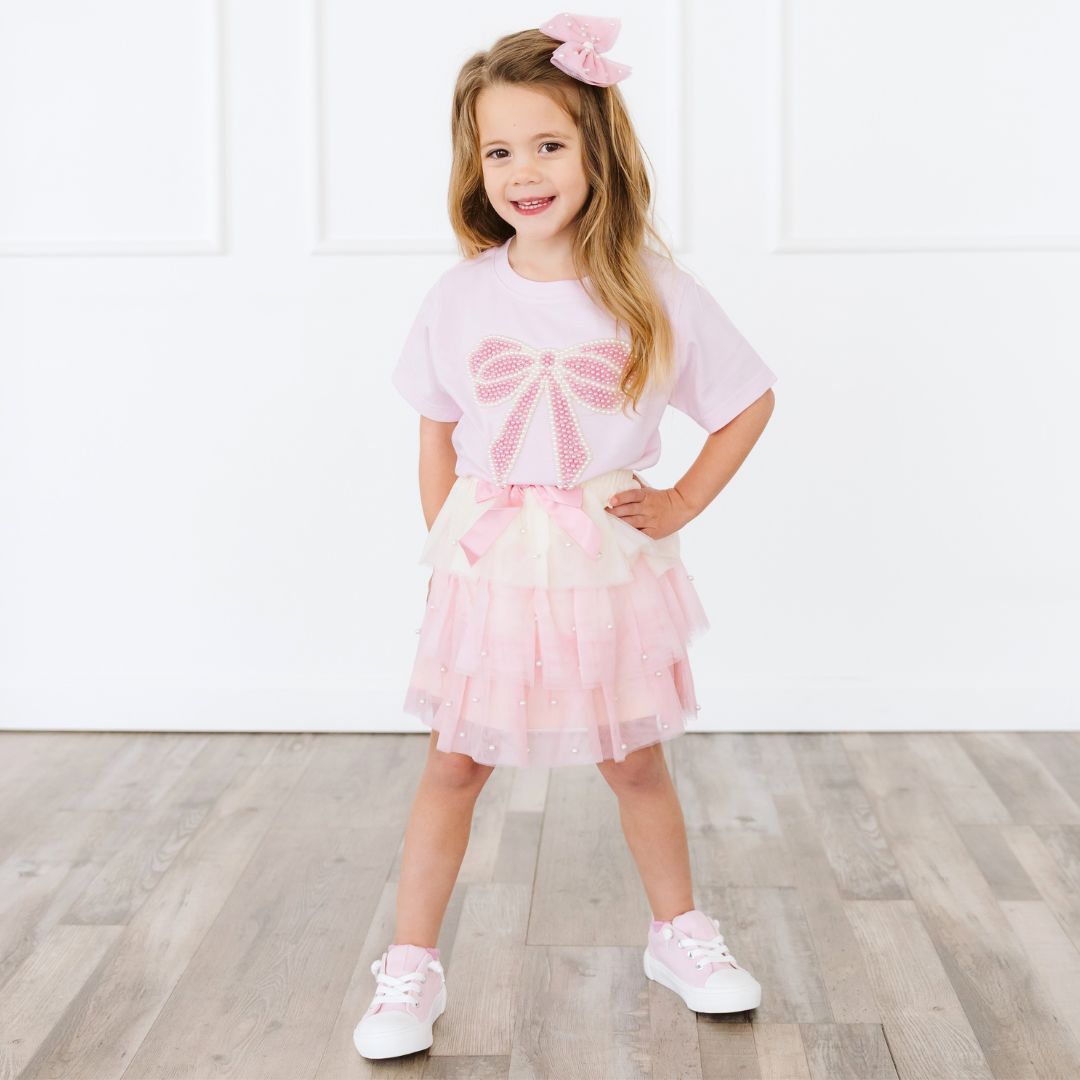 Pearl Bow Patch Short Sleeve T-shirt