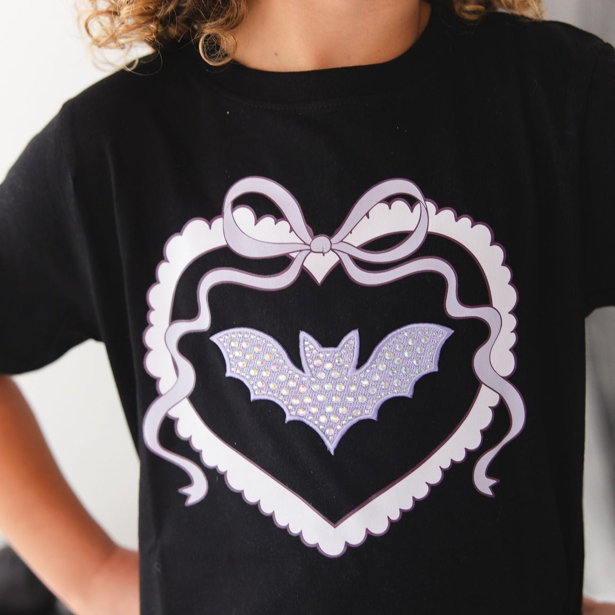 Rhinestone Bat Patch Halloween Short Sleeve T-shirt