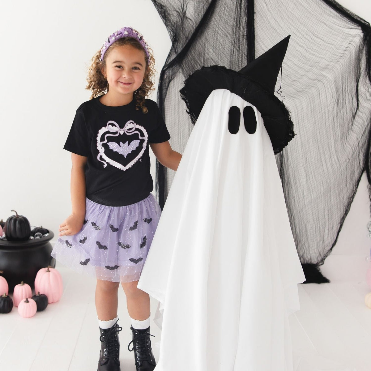 Rhinestone Bat Patch Halloween Short Sleeve T-shirt