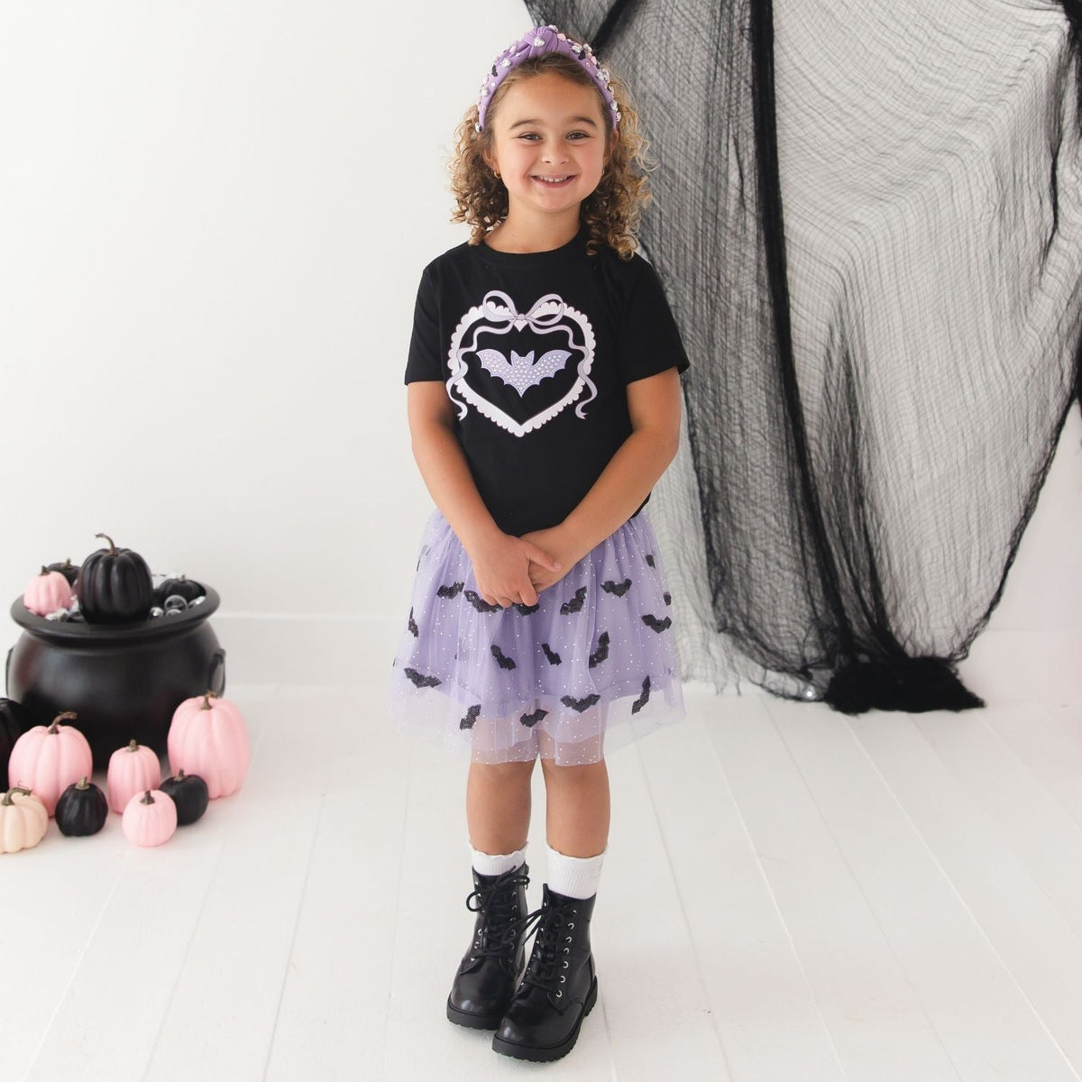 Rhinestone Bat Patch Halloween Short Sleeve T-shirt