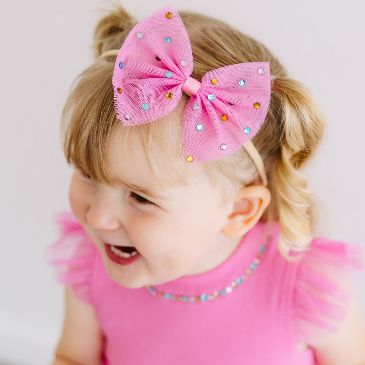 Raspberry Rhinestone Bow Baby Headband