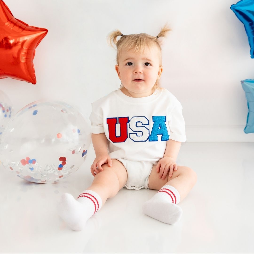 Usa Multi Patch Short Sleeve Romper