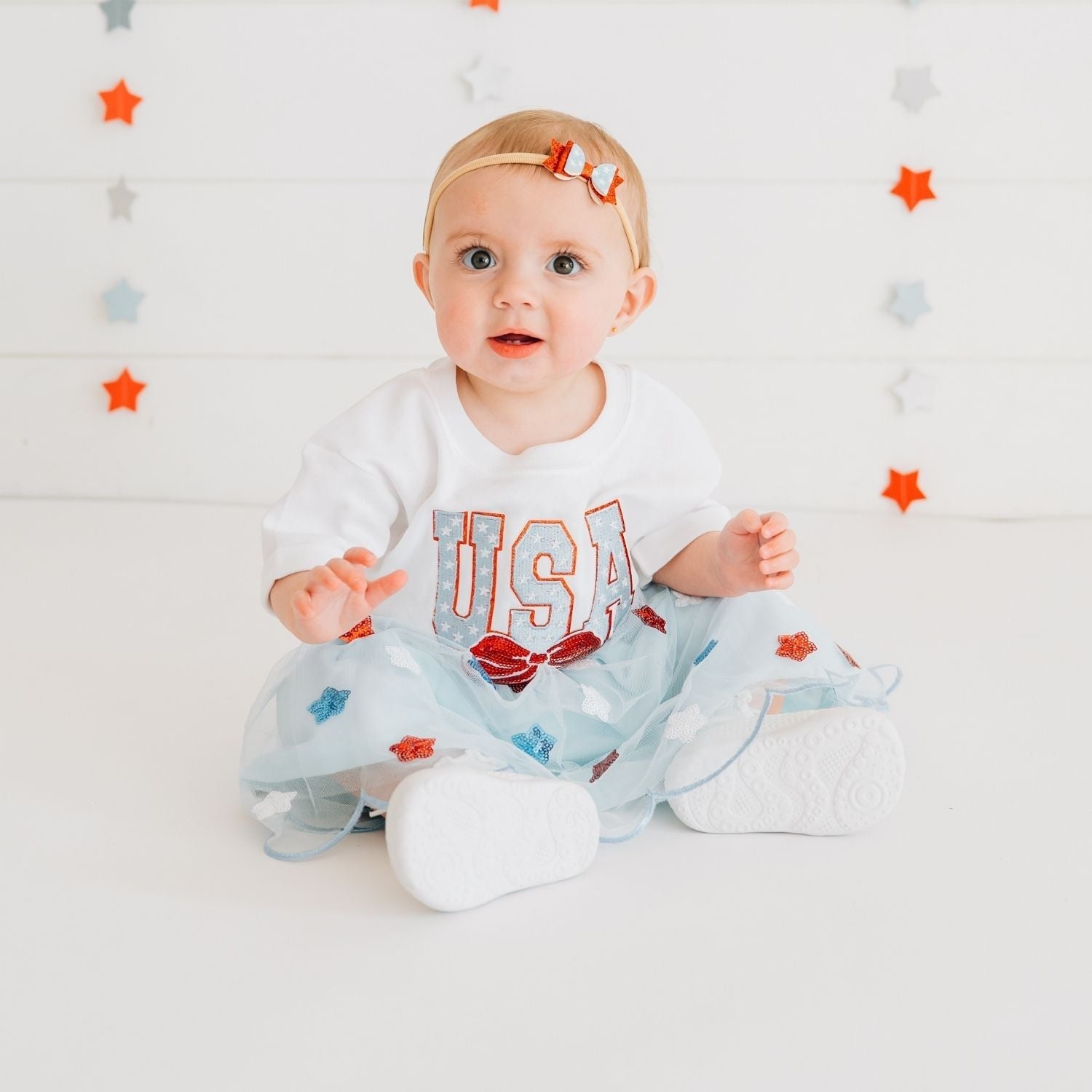 Usa Stars & Bow Patch Short Sleeve Romper