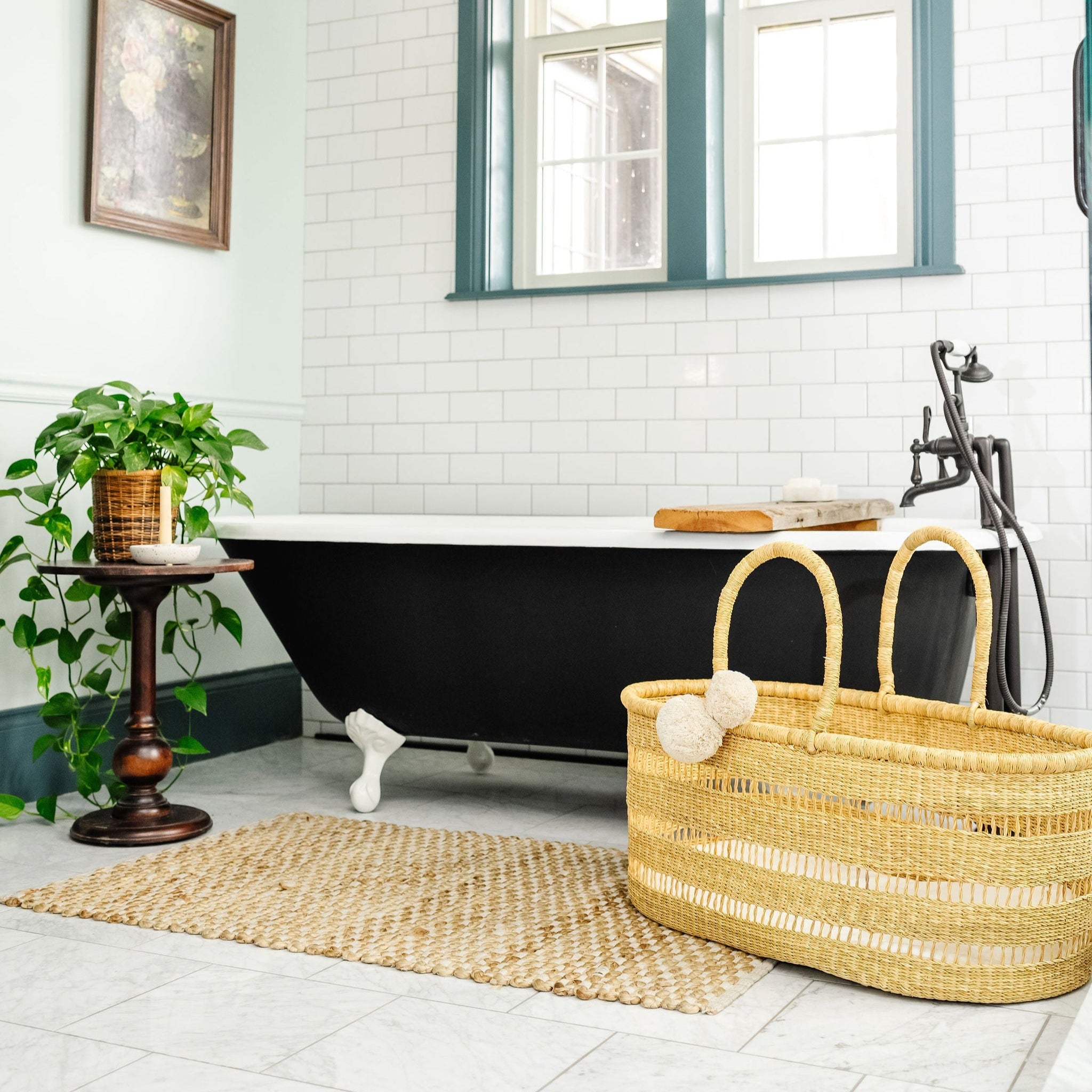 Modern Open Weave  African Moses Basket  no Hood  Vegan Handle
