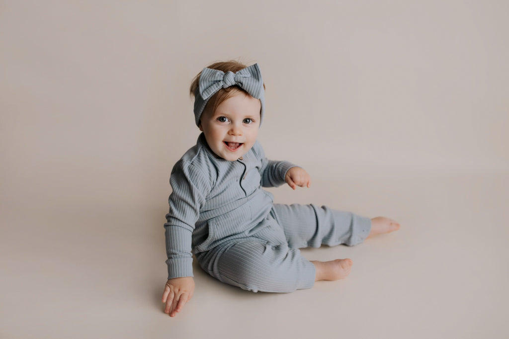 Blissful Blue Baby Ribbed Playsuit With Pockets