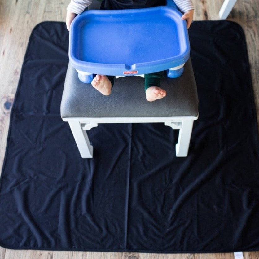 Solid Black Minimalist Splash Mat - A Waterproof Catch-all For Highchair Spills And More!