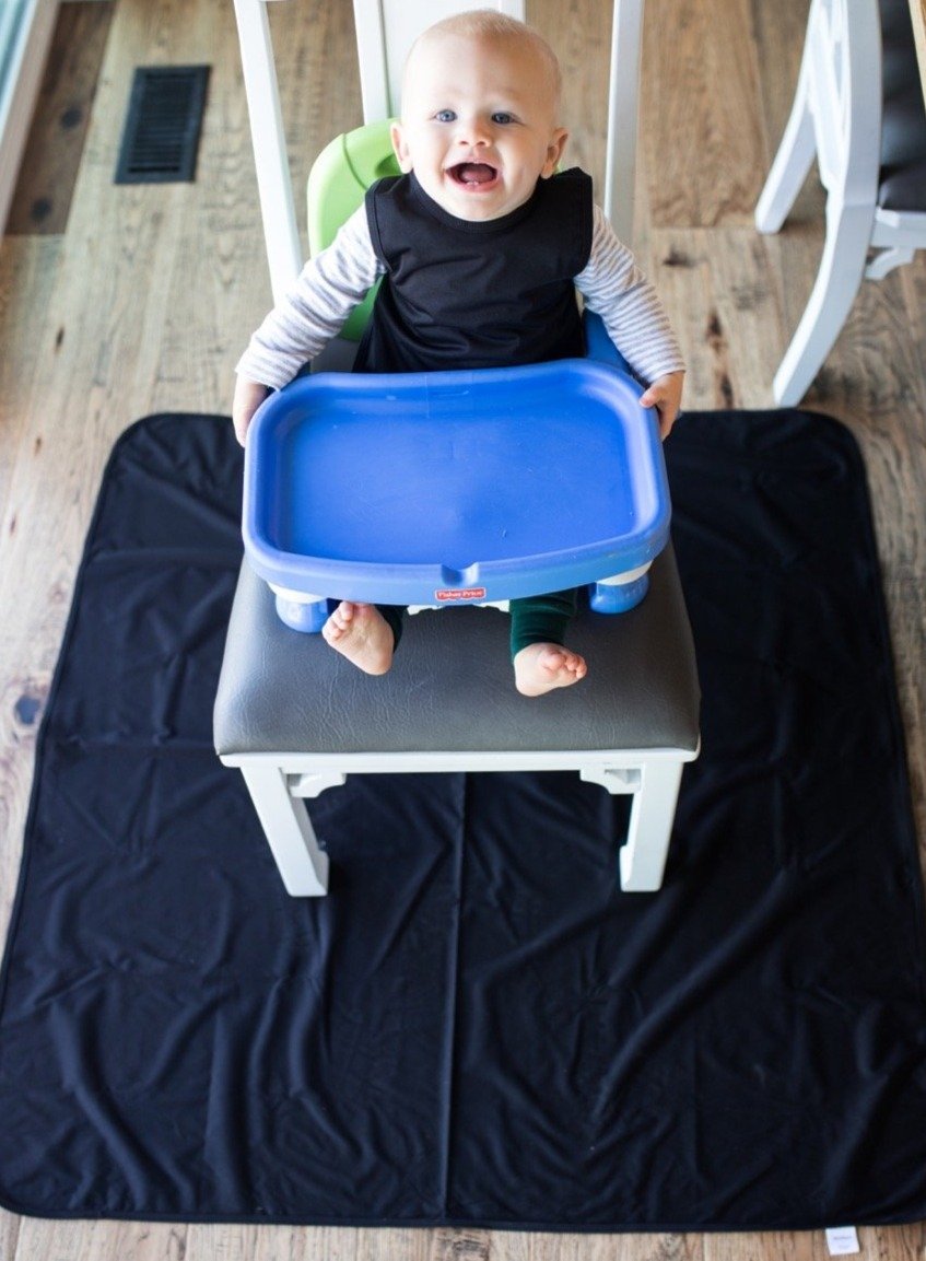 Solid Black Minimalist Splash Mat - A Waterproof Catch-all For Highchair Spills And More!