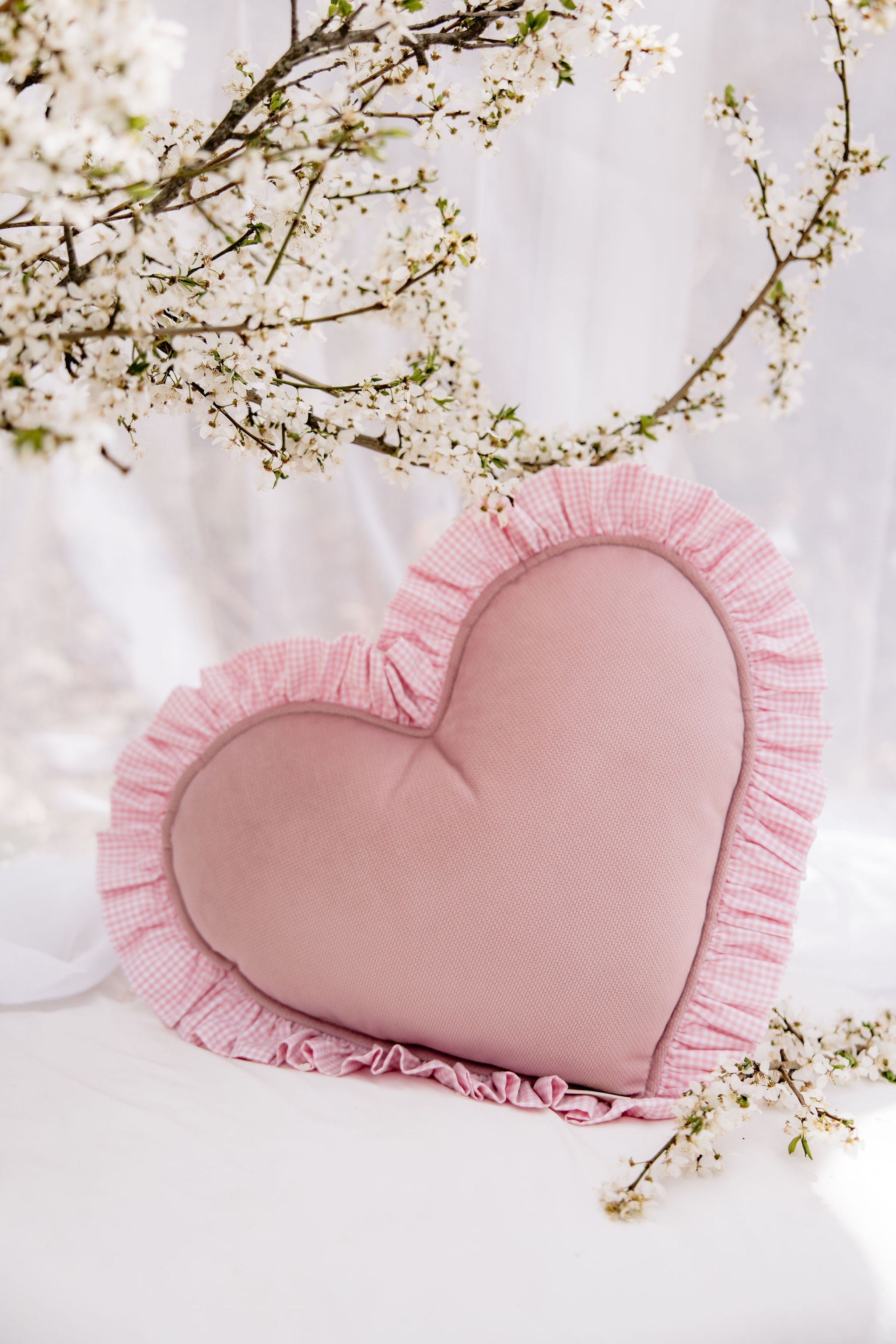 "pink" Heart Pillow With Checkered Frill