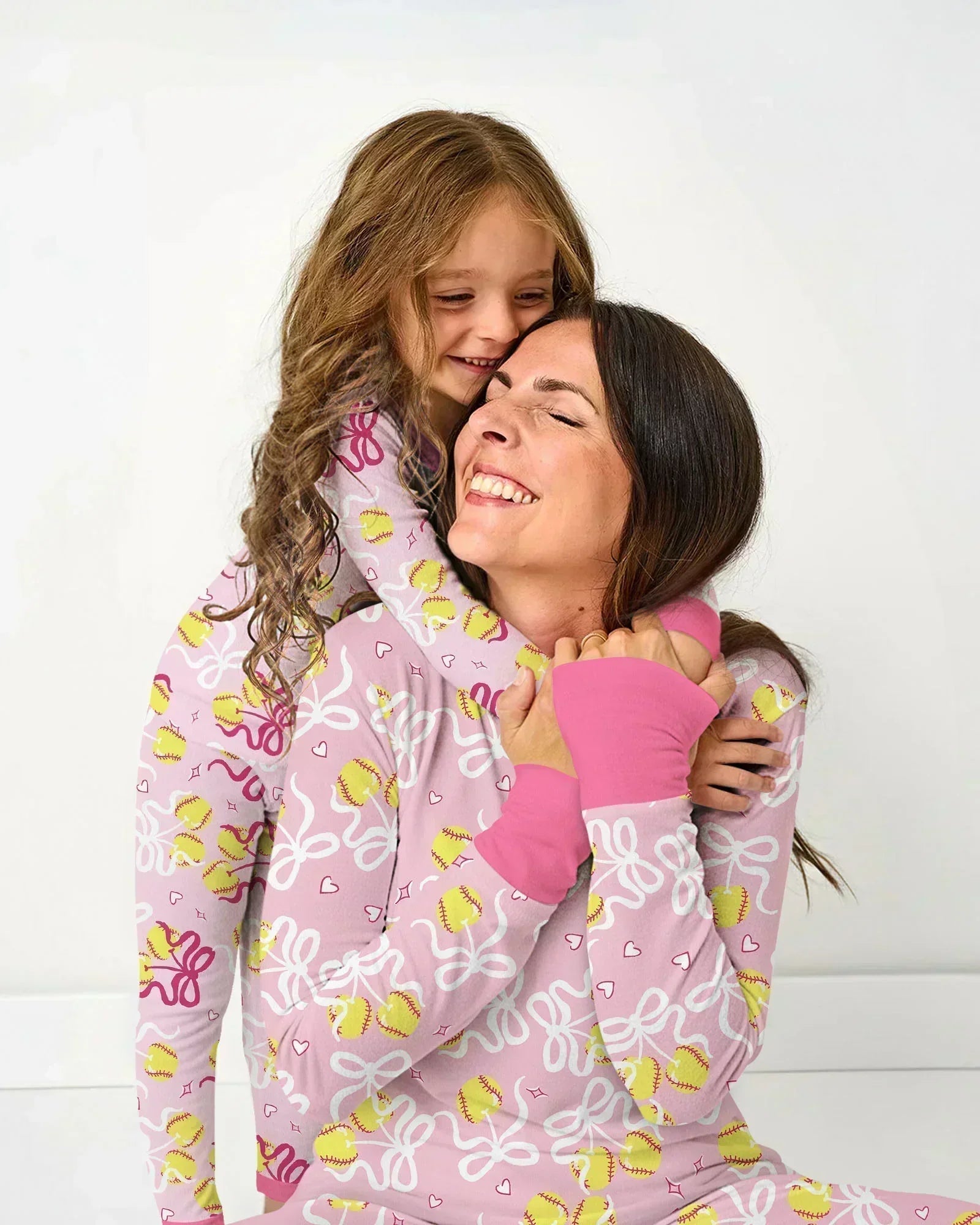 Softball Cherry Mom And Girl Matching Bamboo Women Pajama Set