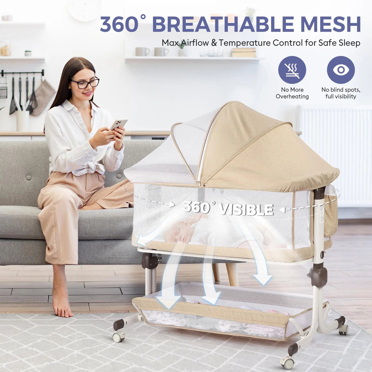 Bassinet Bedside Sleeper – Adjustable Baby Crib For Newborns