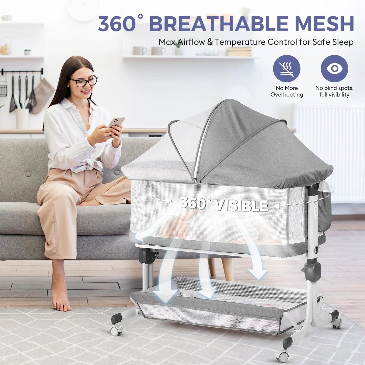 Bassinet Bedside Sleeper – Adjustable Baby Crib For Newborns