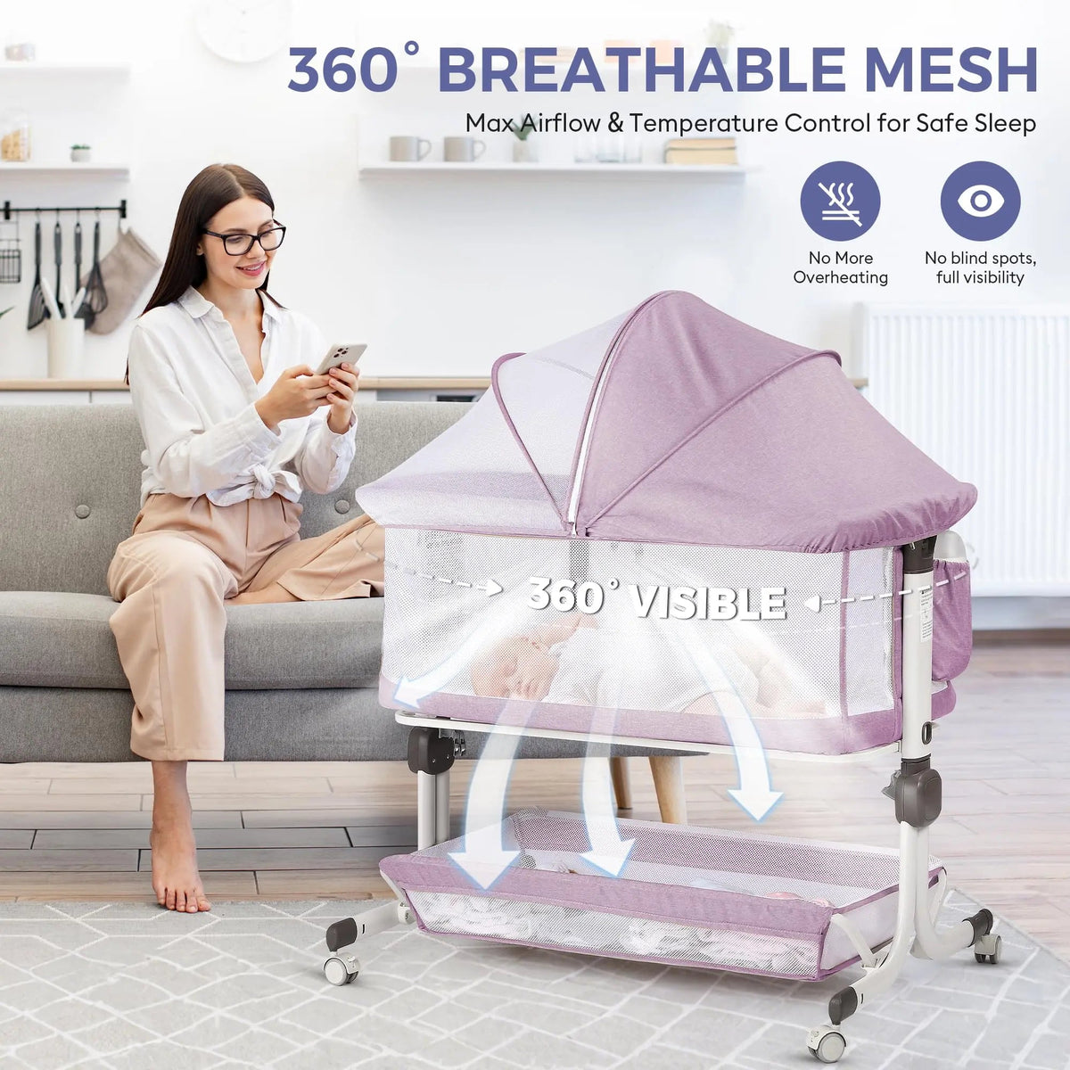 Bassinet Bedside Sleeper – Adjustable Baby Crib For Newborns