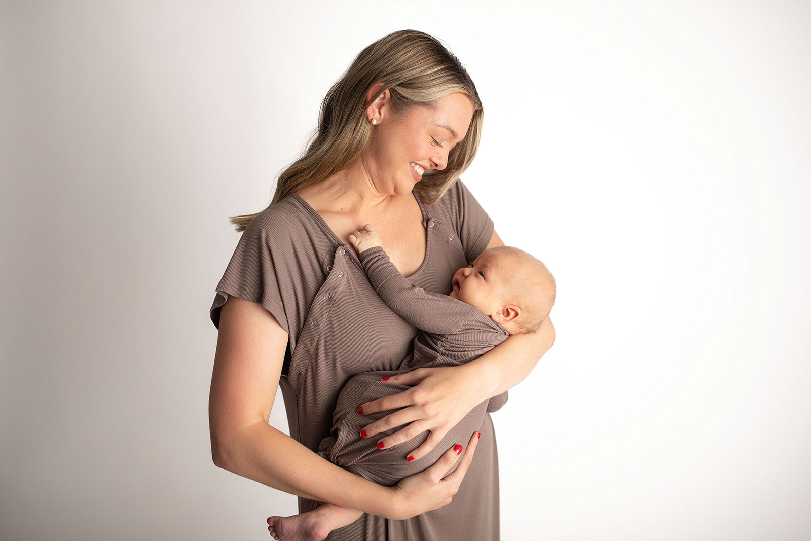 Cocoa Brown Ribbed Knotted Newborn Baby Gown