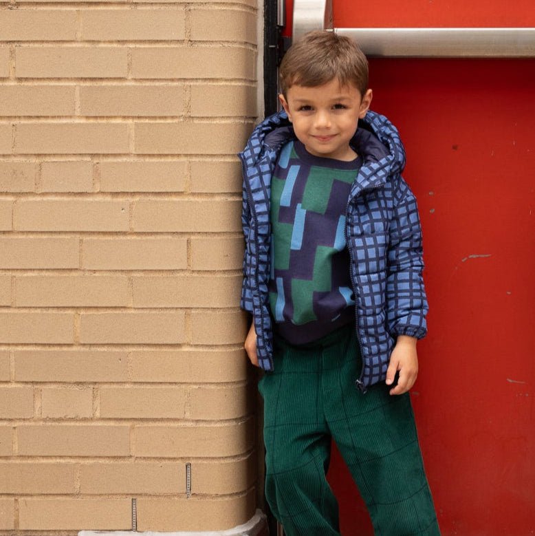 Recycled Nylon Blue Grid  Puffer