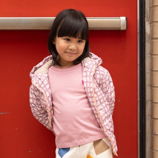 Recycled Nylon Pink Grid Puffer