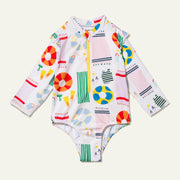 Upf 50+ Recycled Polyester Beach Baby Zipped Rashguard Onepiece