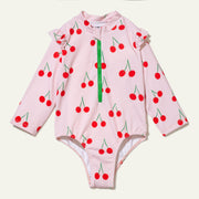 Upf 50+ Recycled Polyester Cherry Kid Zipped Rashguard Onepiece
