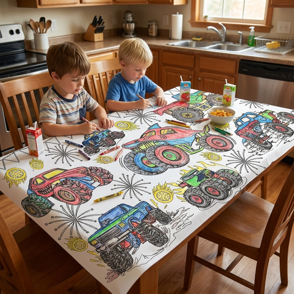 Monster Truck Coloring Tablecloth