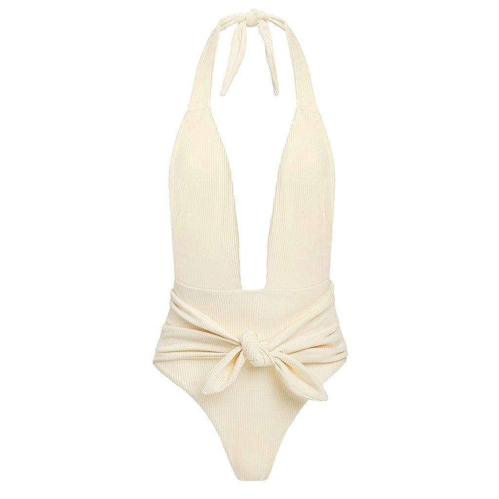 Cream Rib Tropez Tie-up One-piece