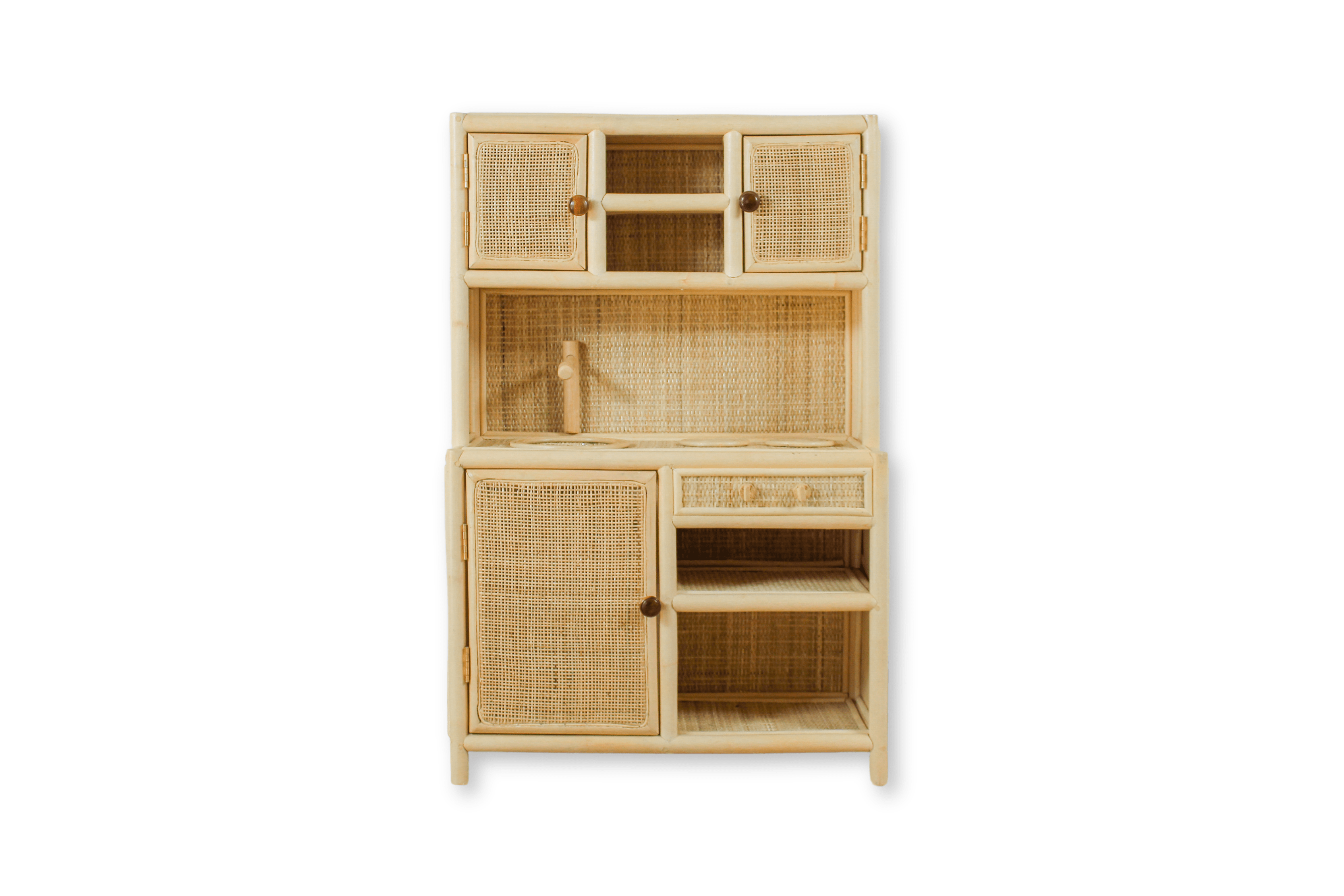 Montessori-style Rattan Play Kitchen | Natural Pretend Play Station With Storage