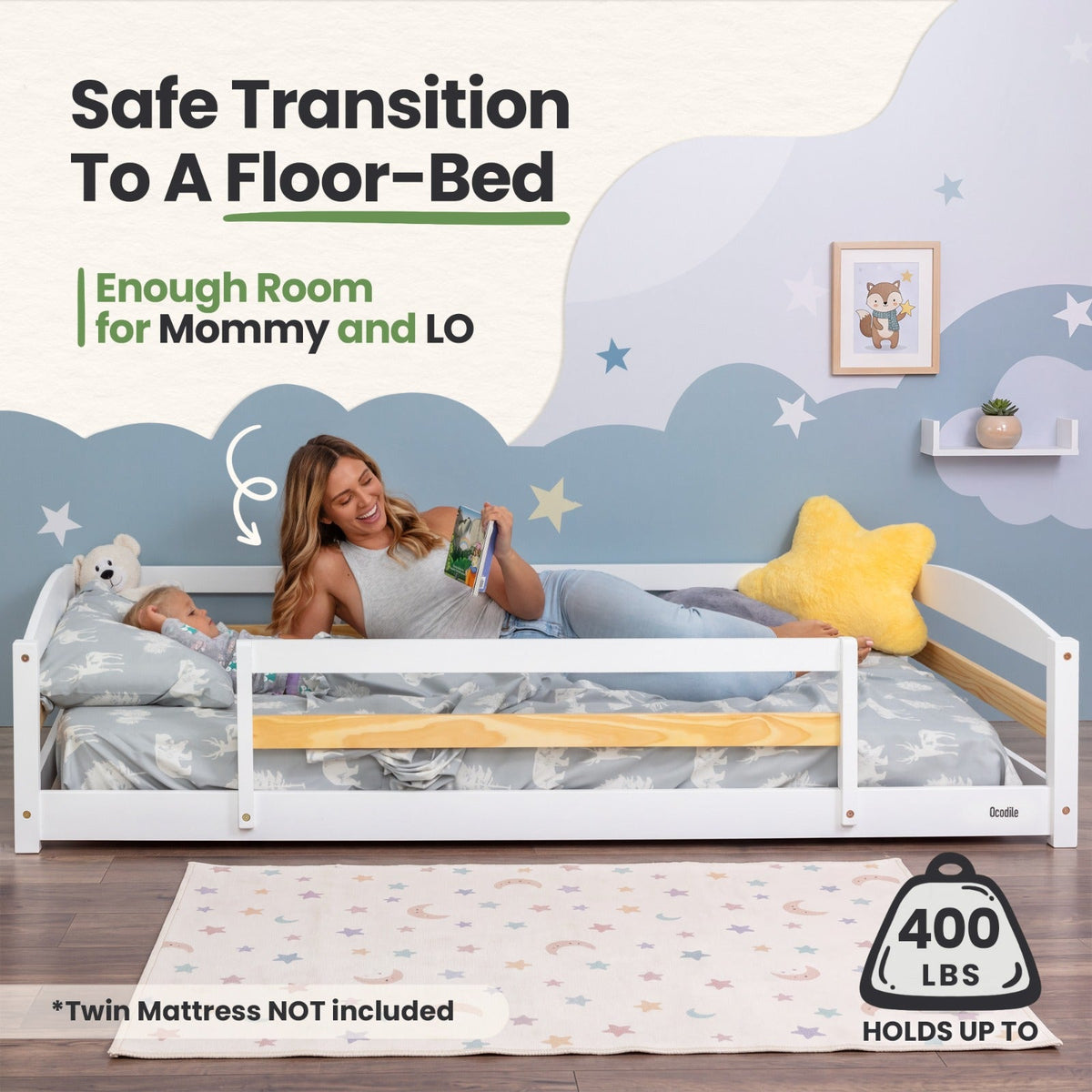Twin Floor Bed With Safety Guardrails For Kids - Montessori Inspired