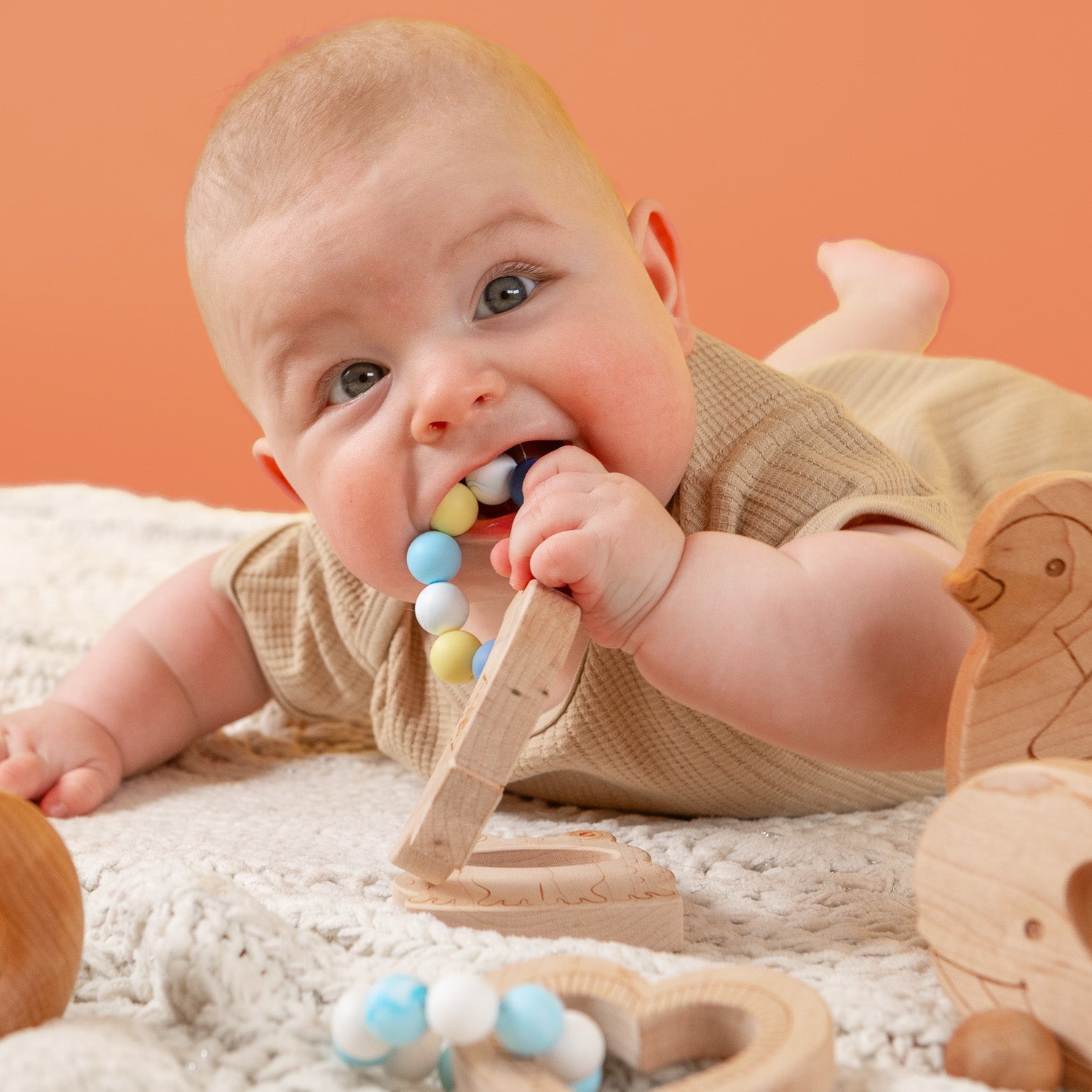Silicone Bead Teether With Organic Cotton Bag - Calming Moon | Made In The Usa 🇺🇸