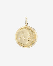 14k Gold And Diamond Moon Medallion Pendant