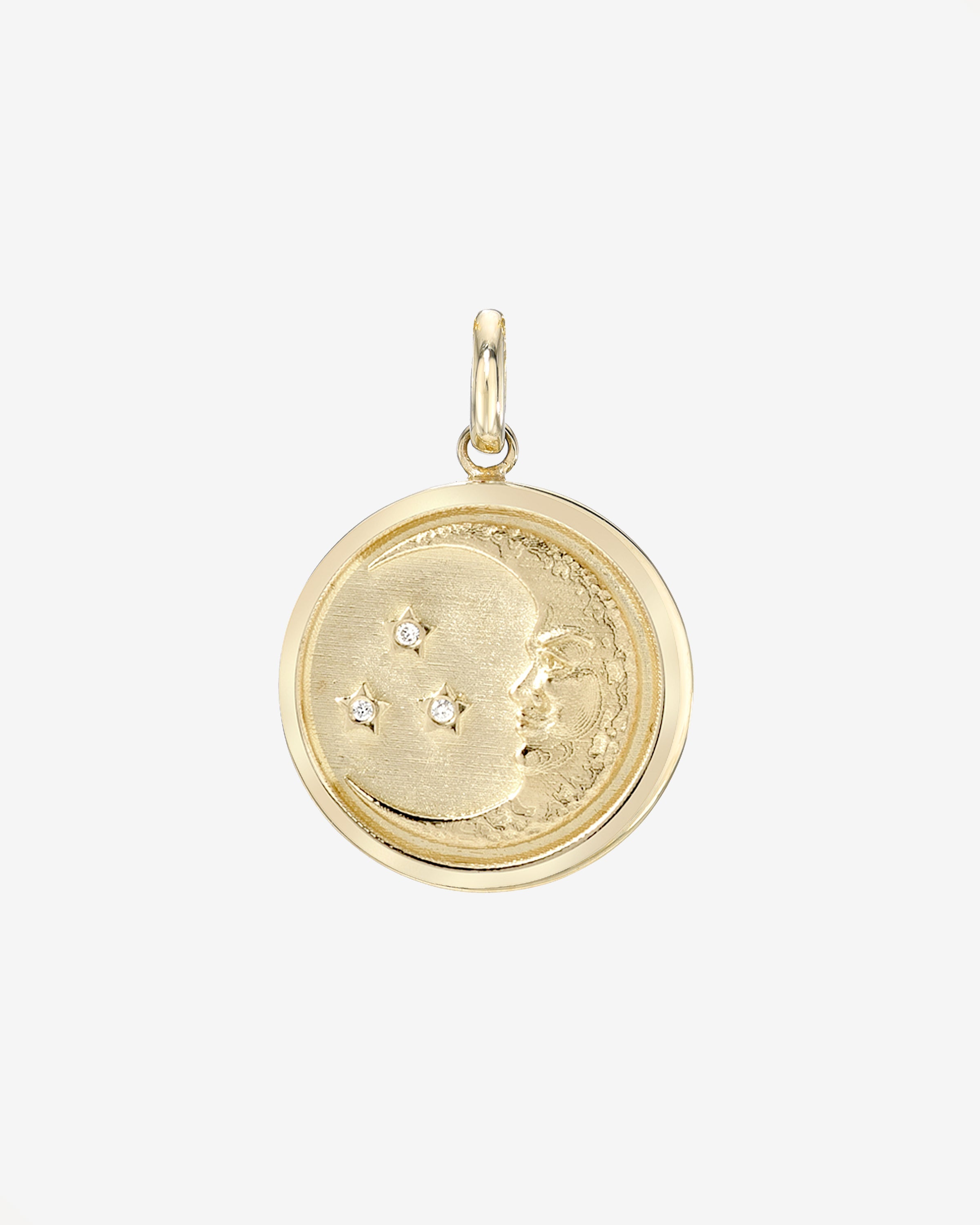 14k Gold And Diamond Moon Medallion Pendant