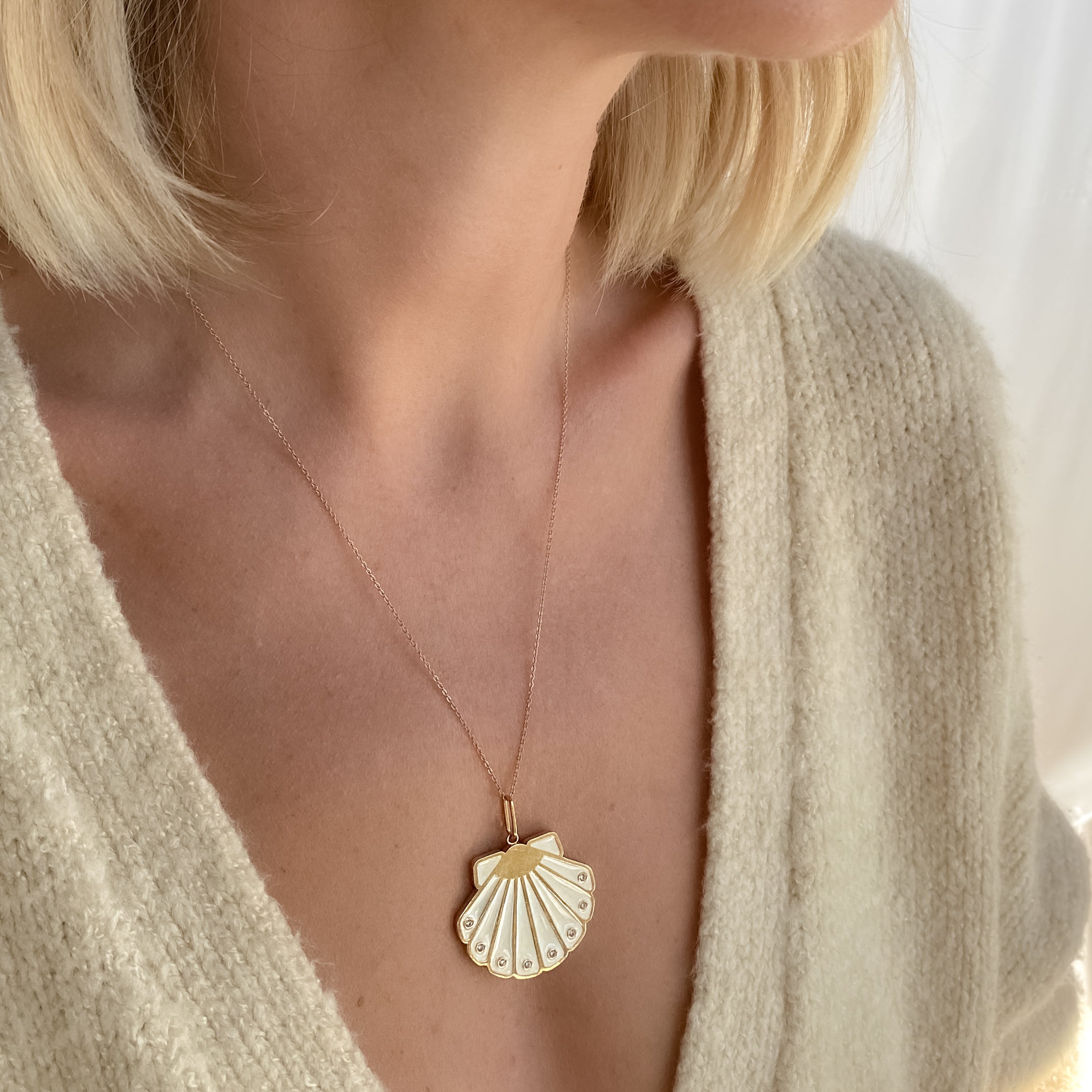 Moonshell White Enamel Necklace