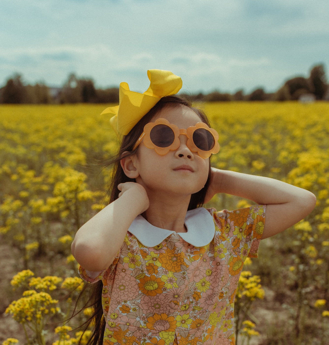 Vintage Marigold Floral Peter Pan Collar Dress Baby Toddler Girl