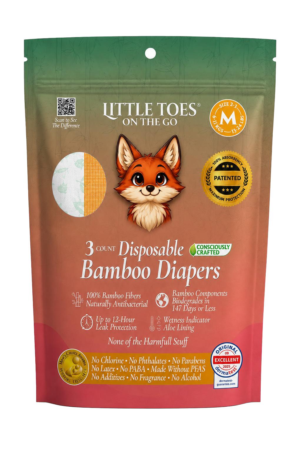 On The Go Bamboo Diapers 3-pack