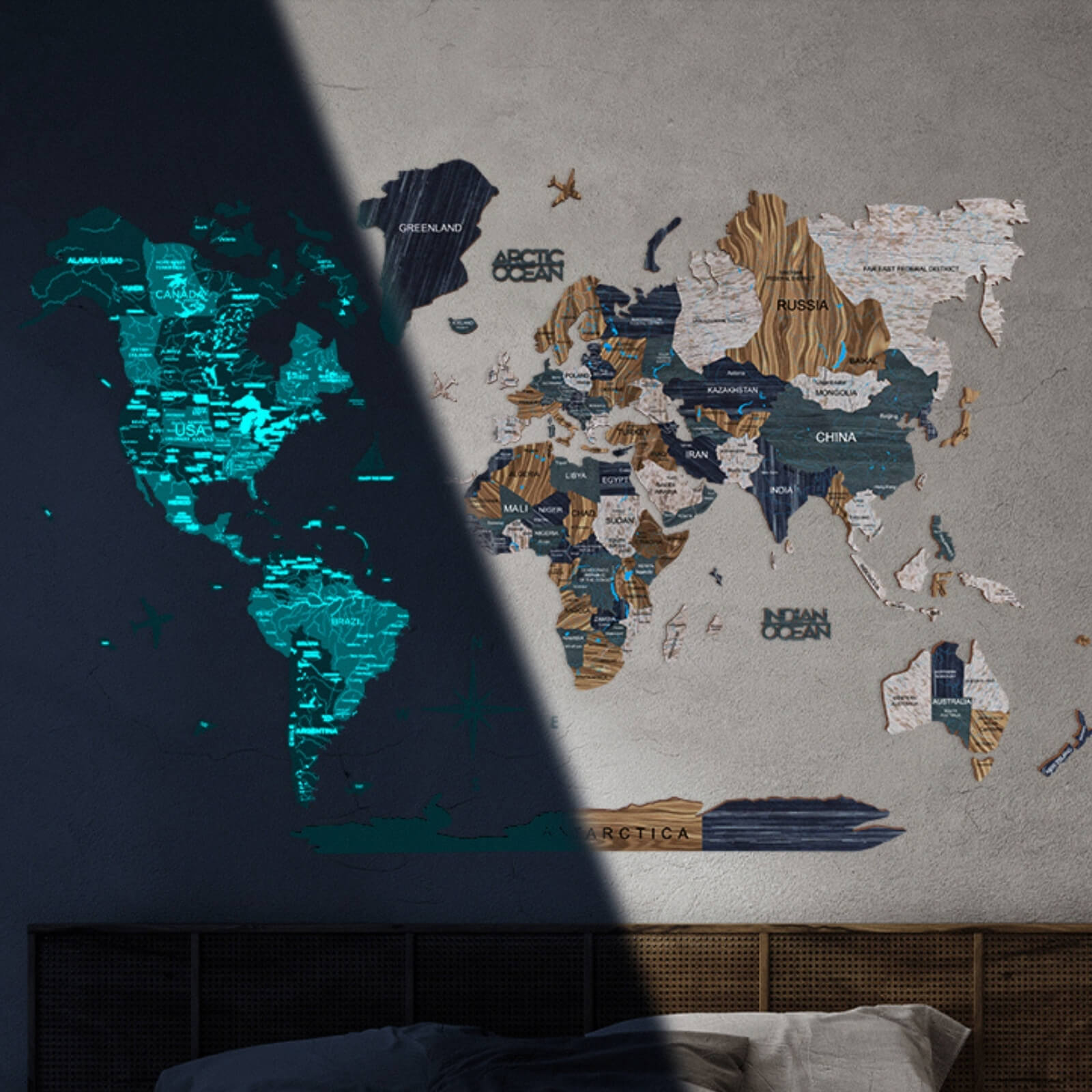 3d Luminous Colored Wooden World Map Mystery