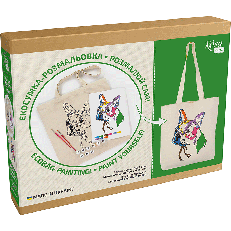 Rosatalent: Eco-friendly Cotton Ecobag Coloring Kit – Bright Pug (220 Gsm, 38x42 Cm)