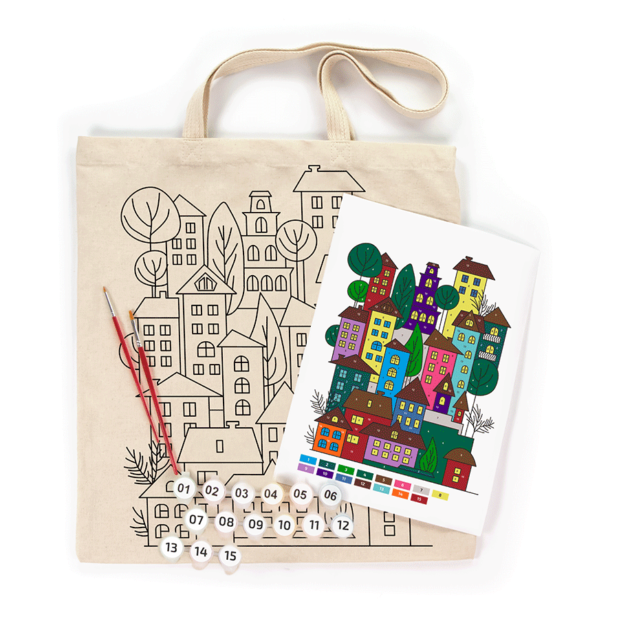 Rosatalent: Eco-friendly Cotton Ecobag Coloring Kit – Bright City (220 Gsm, 38x42 Cm)