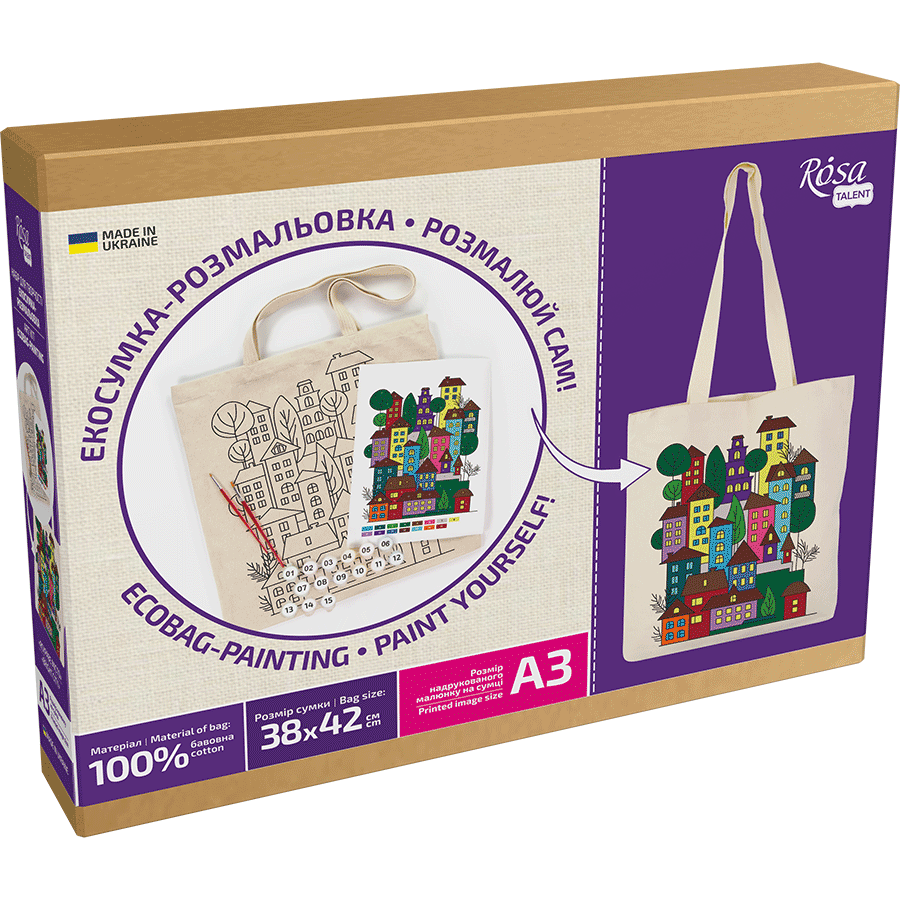 Rosatalent: Eco-friendly Cotton Ecobag Coloring Kit – Bright City (220 Gsm, 38x42 Cm)