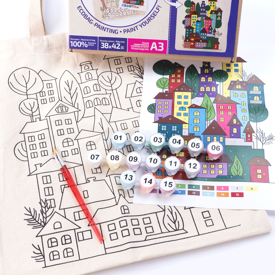 Rosatalent: Eco-friendly Cotton Ecobag Coloring Kit – Bright City (220 Gsm, 38x42 Cm)