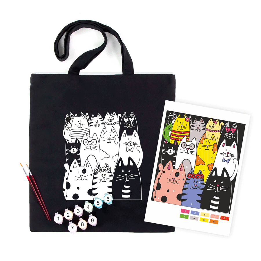 Rosatalent: Eco-friendly Cotton Ecobag Coloring Kit – Cats (220 Gsm, 38x42 Cm)